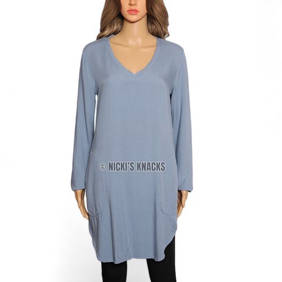 Cloth & Stone Lagenlook Oversized Long Sleeve Tunic Pockets Light Blue Size XS - Picture 2 of 10